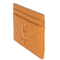 Saint Laurent Senape Yellow Grain De Poudre Matelasse Cassandre Card Case Wallet sv