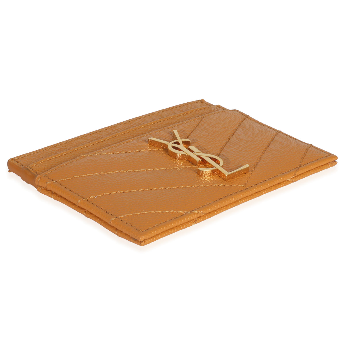 Saint Laurent Senape Yellow Grain De Poudre Matelasse Cassandre Card Case Wallet clasp