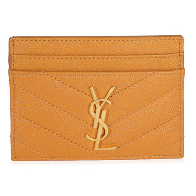 Saint Laurent Senape Yellow Grain De Poudre Matelasse Cassandre Card Case Wallet fv