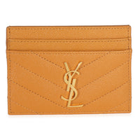 Saint Laurent Senape Yellow Grain De Poudre Matelasse Cassandre Card Case Wallet fv