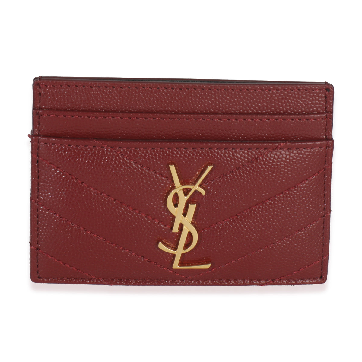 Saint Laurent Rouge Cabernet Grain De Poudre Matelasse Cassandre Card Case Handbag id