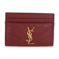 Saint Laurent Rouge Cabernet Grain De Poudre Matelasse Cassandre Card Case Handbag id