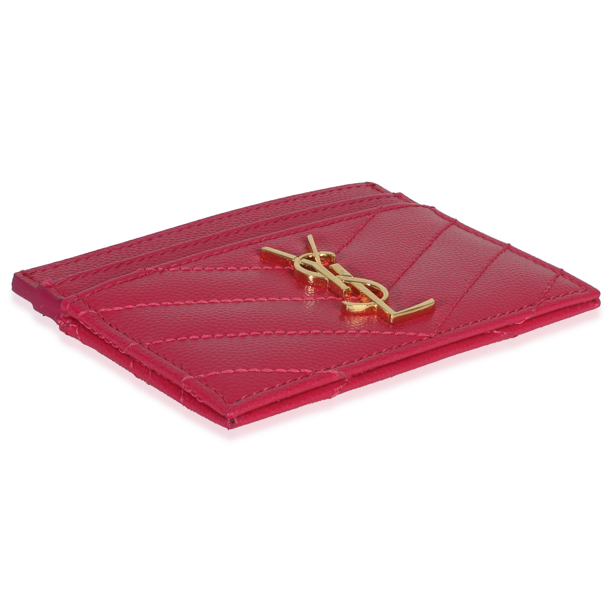 Saint Laurent Fresh Fuxia Grain De Poudre Matelasse Cassandre Card Case Wallet clasp