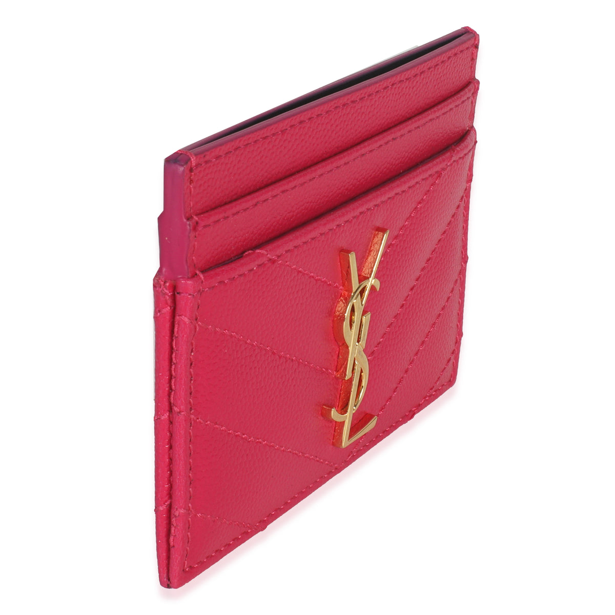 Saint Laurent Fresh Fuxia Grain De Poudre Matelasse Cassandre Card Case Wallet pv