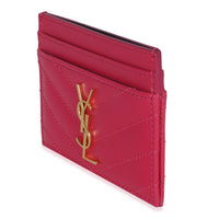 Saint Laurent Fresh Fuxia Grain De Poudre Matelasse Cassandre Card Case Wallet sv