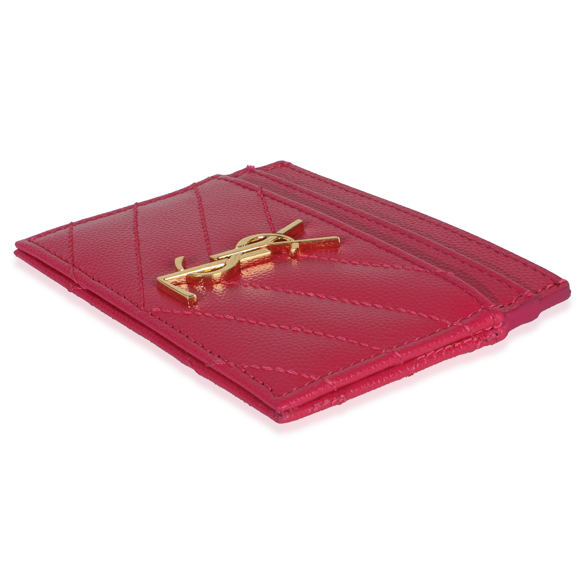 Saint Laurent Fresh Fuxia Grain De Poudre Matelasse Cassandre Card Case Wallet box