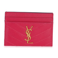 Saint Laurent Fresh Fuxia Grain De Poudre Matelasse Cassandre Card Case Wallet fv