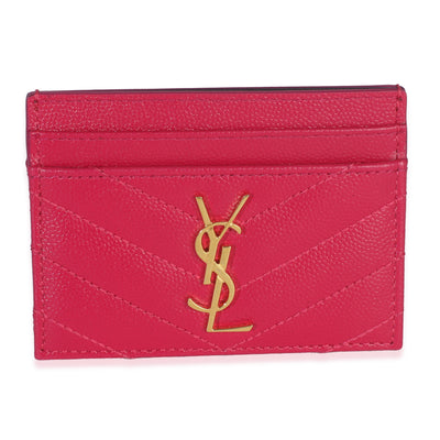 Saint Laurent Fresh Fuxia Grain De Poudre Matelasse Cassandre Card Case Wallet fv