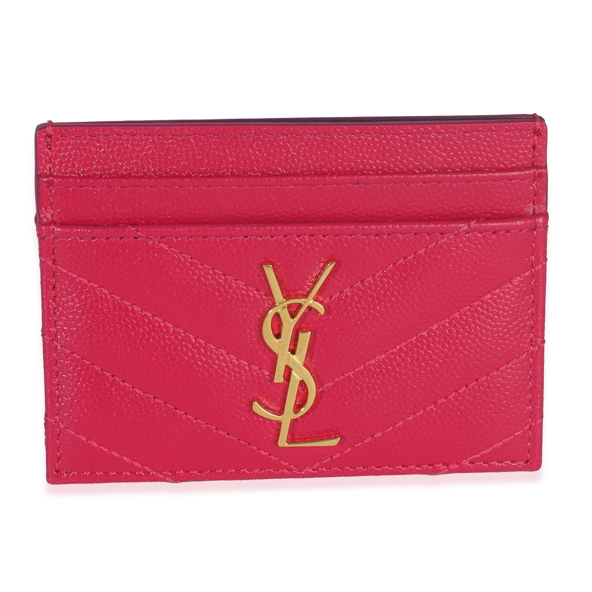 Saint Laurent Fresh Fuxia Grain De Poudre Matelasse Cassandre Card Case Wallet fv