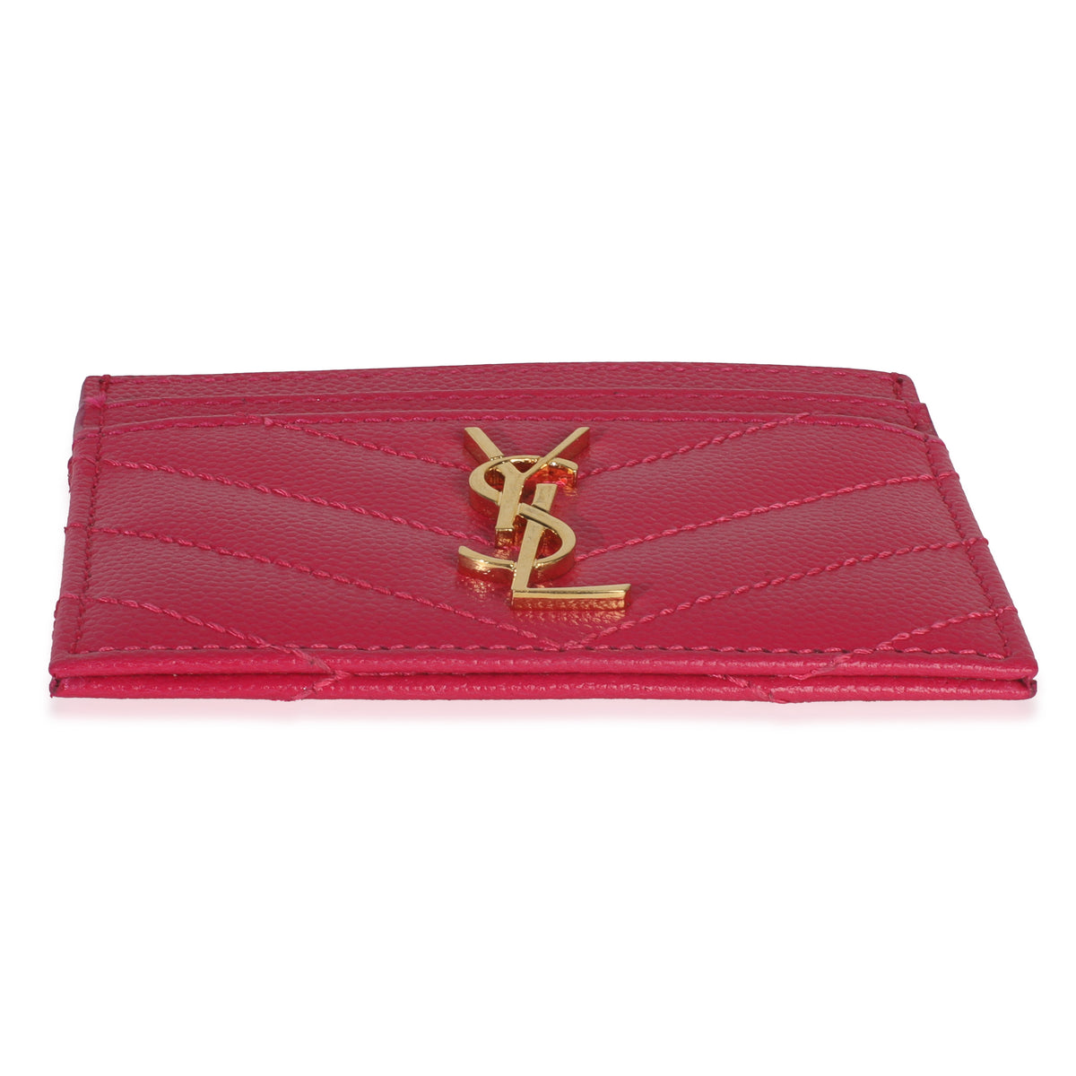 Saint Laurent Fresh Fuxia Grain De Poudre Matelasse Cassandre Card Case Wallet stamp