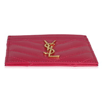 Saint Laurent Fresh Fuxia Grain De Poudre Matelasse Cassandre Card Case Wallet stamp