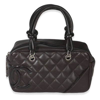 Chanel Vintage Brown Quilted Lambskin Mini Ligne Cambon Bowler Bag Handbag id