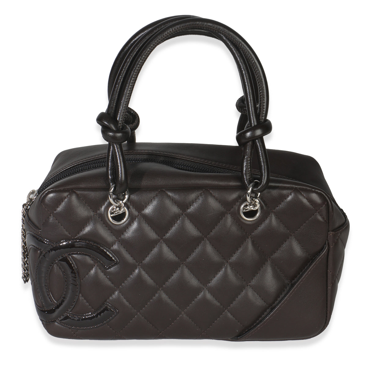 Chanel Vintage Brown Quilted Lambskin Mini Ligne Cambon Bowler Bag Handbag id