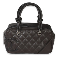 Chanel Vintage Brown Quilted Lambskin Mini Ligne Cambon Bowler Bag Handbag id