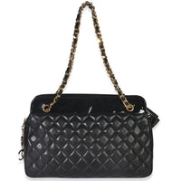 Chanel Vintage Black Quilted Lambskin Patent CC Charm Tote Handbag ad1