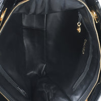 Chanel Vintage Black Quilted Lambskin Patent CC Charm Tote Handbag ad2