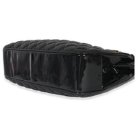Chanel Vintage Black Quilted Lambskin Patent CC Charm Tote Handbag box