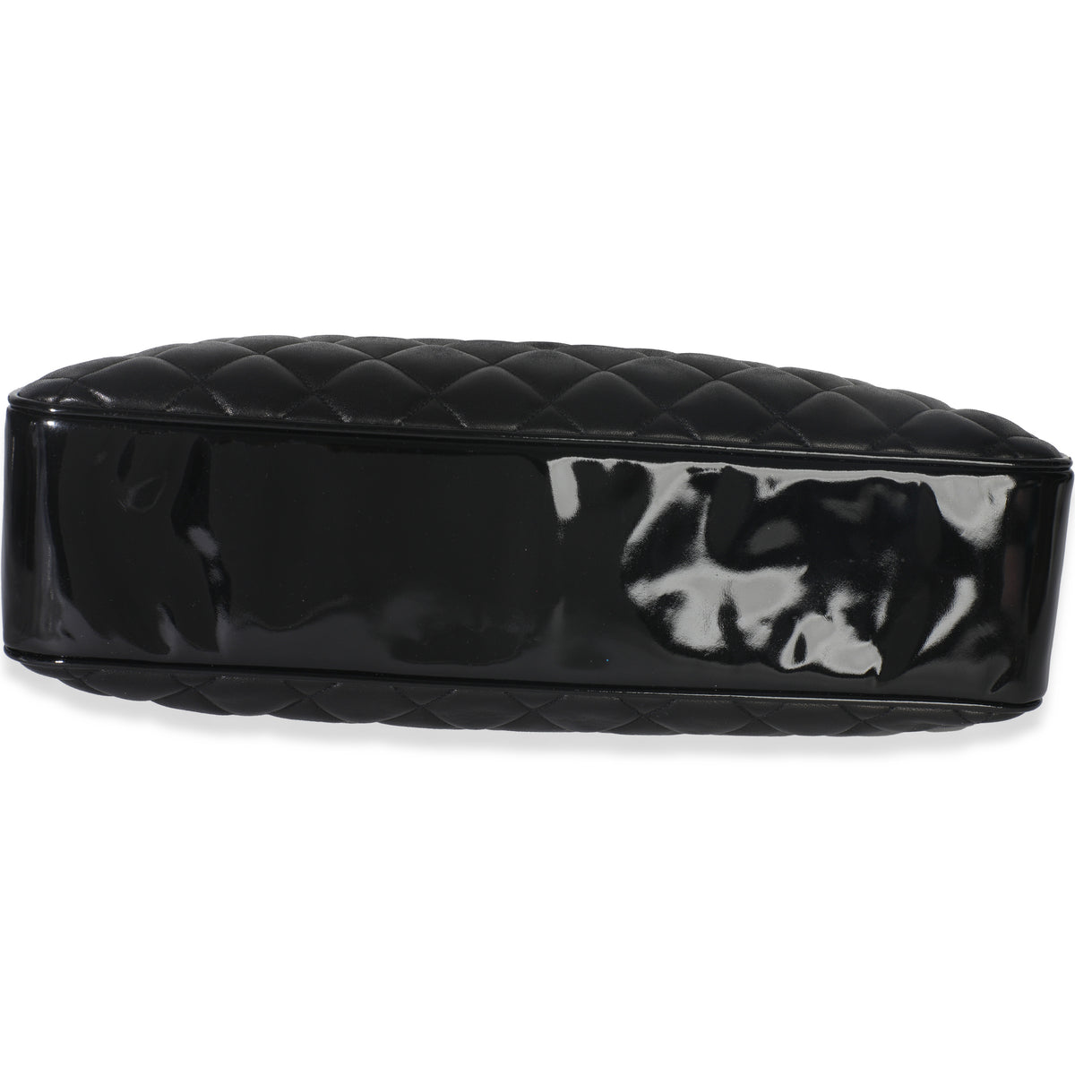 Chanel Vintage Black Quilted Lambskin Patent CC Charm Tote Handbag clasp