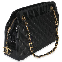 Chanel Vintage Black Quilted Lambskin Patent CC Charm Tote Handbag pv