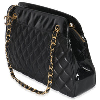 Chanel Vintage Black Quilted Lambskin Patent CC Charm Tote Handbag sv
