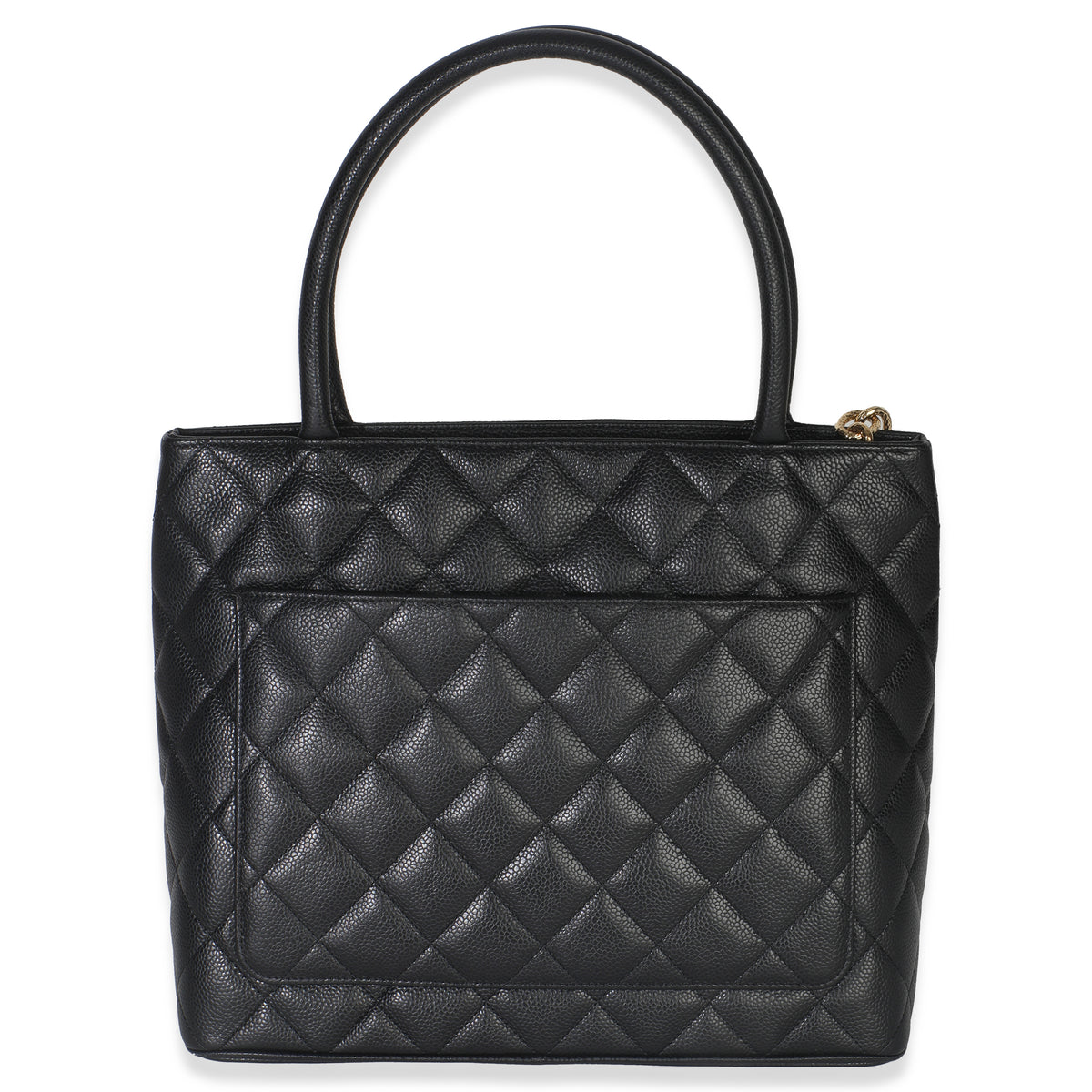 Chanel Vintage Black Quilted Caviar Medallion Tote Handbag bv