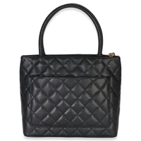 Chanel Vintage Black Quilted Caviar Medallion Tote Handbag bv
