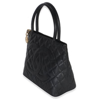 Chanel Vintage Black Quilted Caviar Medallion Tote Handbag sv