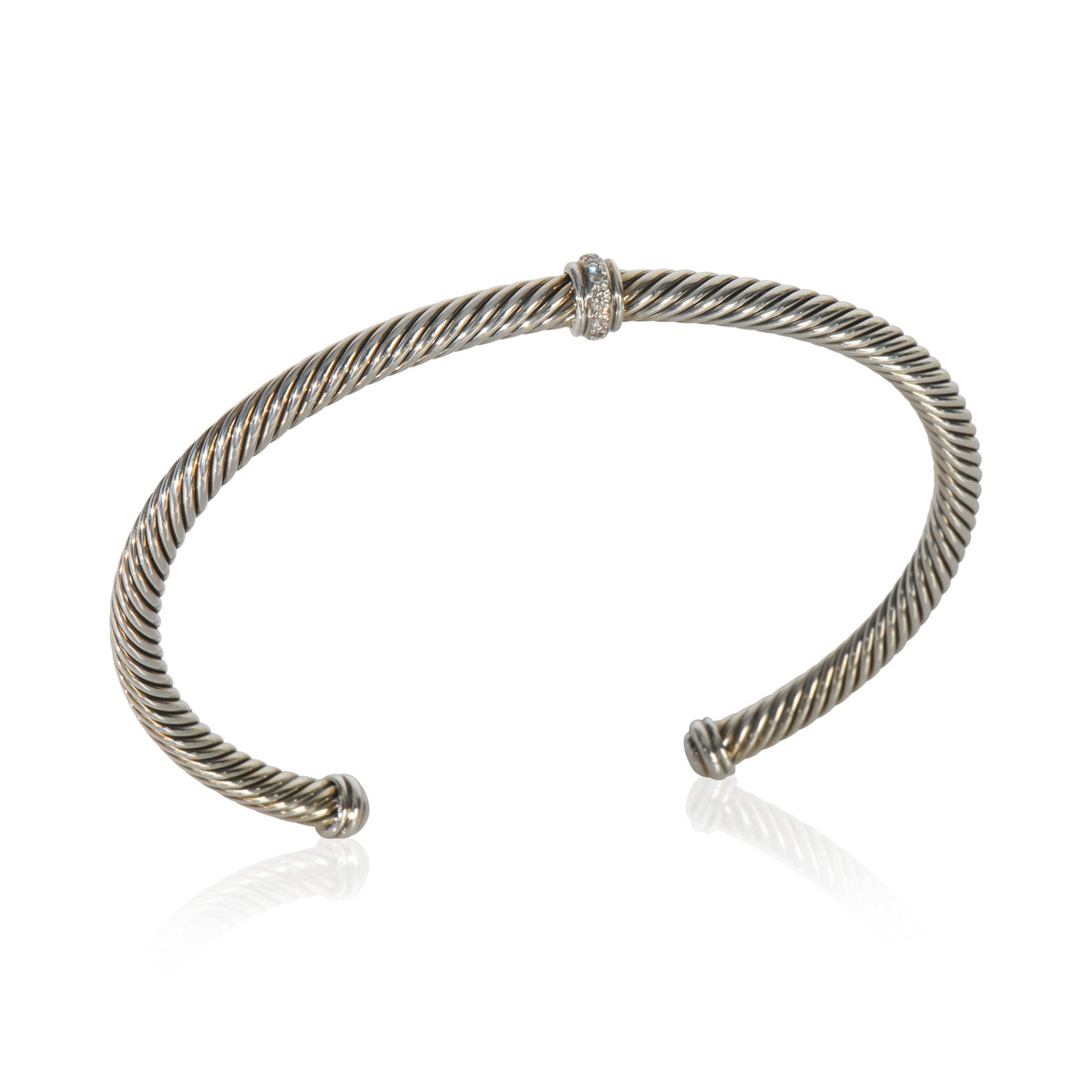 Sterling Silver Diamond Center Station Cable Bracelet