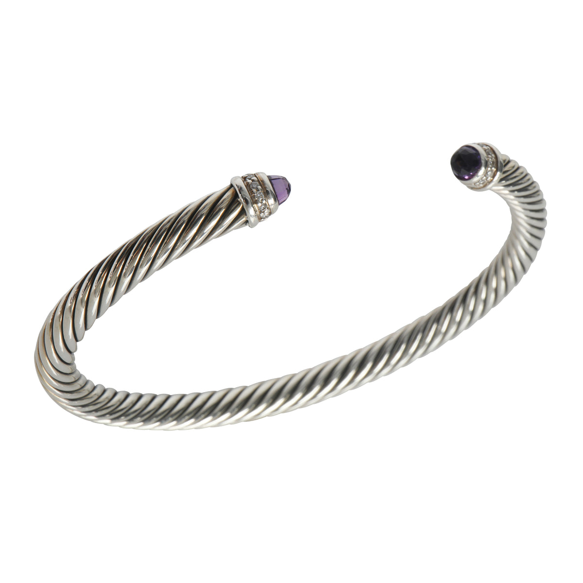 Sterling Silver Amethyst and Diamond Cable Classic Bracelet