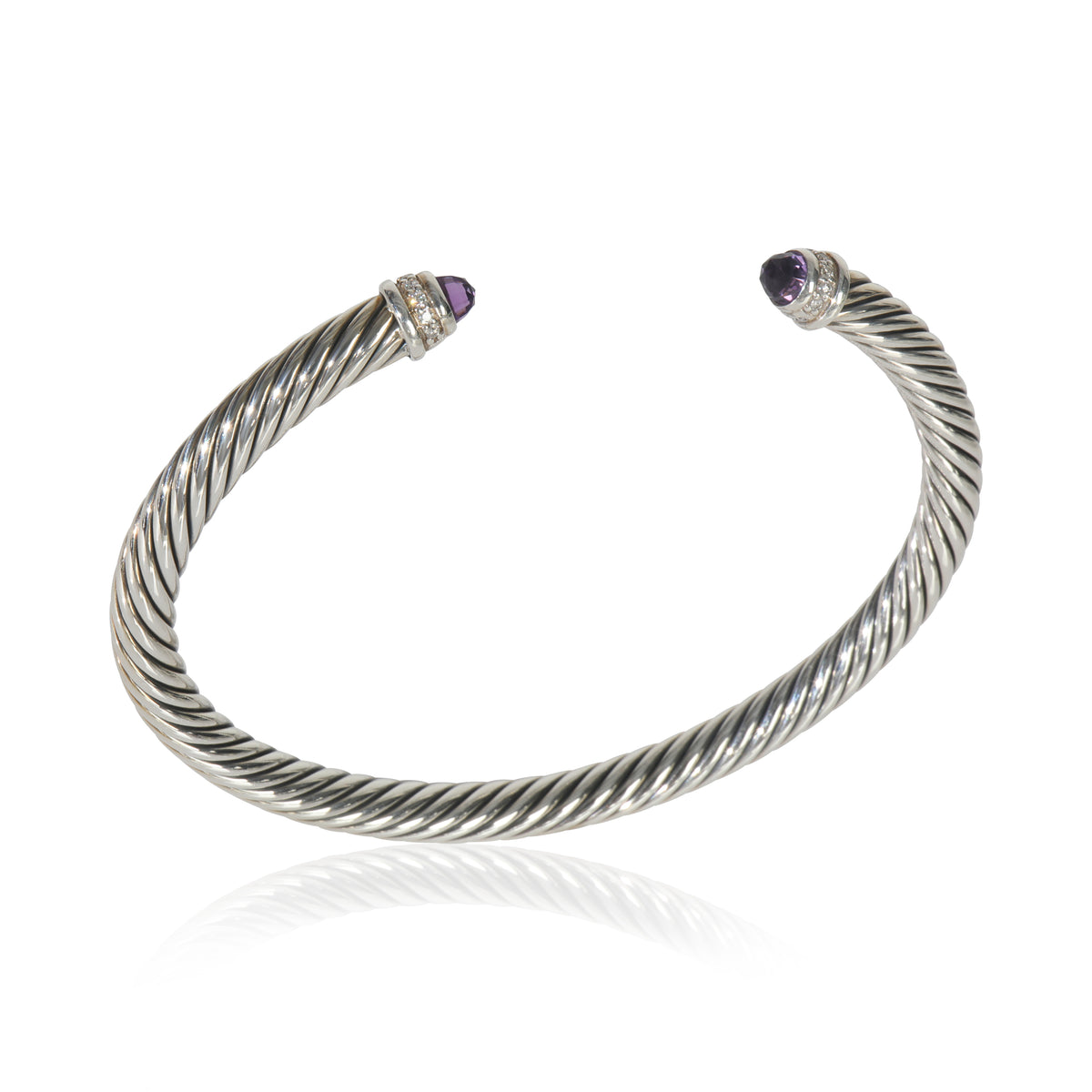 Sterling Silver Amethyst and Diamond Cable Classic Bracelet