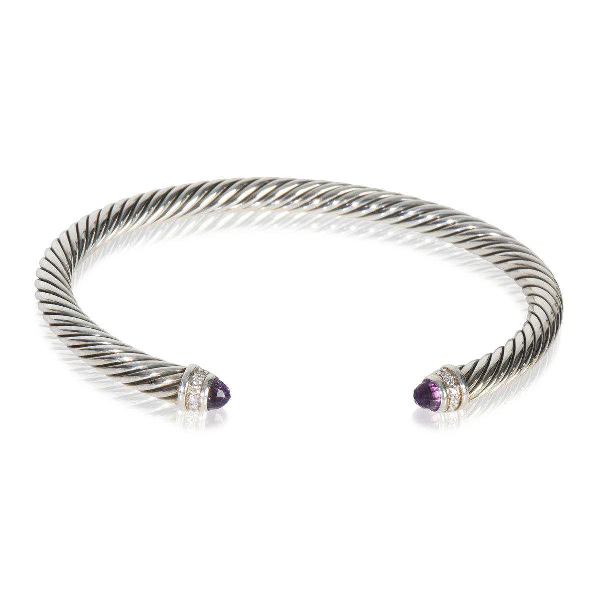 Sterling Silver Amethyst and Diamond Cable Classic Bracelet