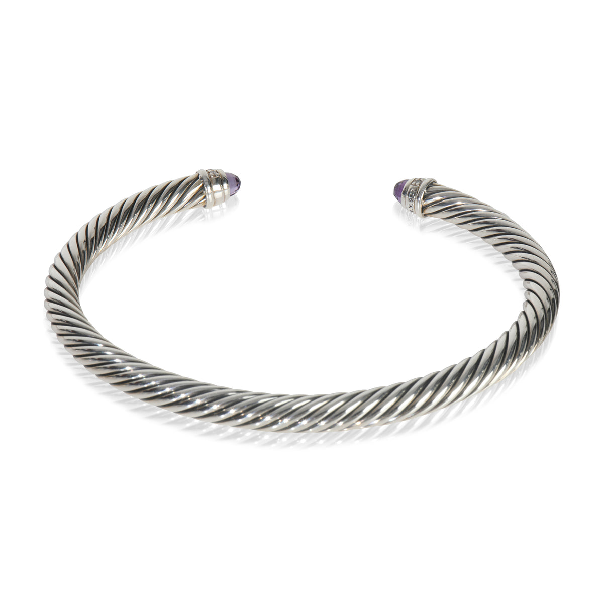 Sterling Silver Amethyst and Diamond Cable Classic Bracelet