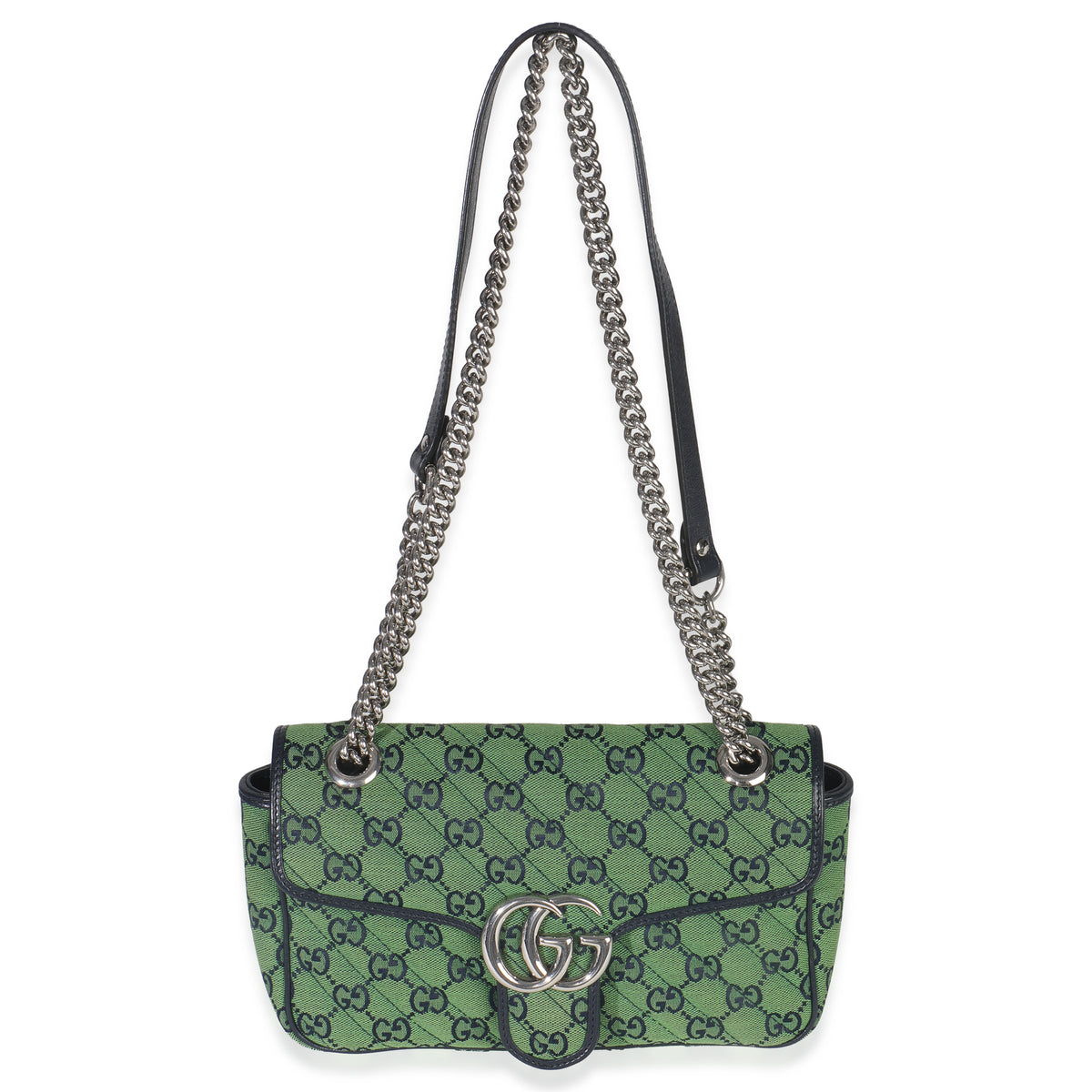 Green Navy GG Canvas Diagonal Small GG Marmont Bag