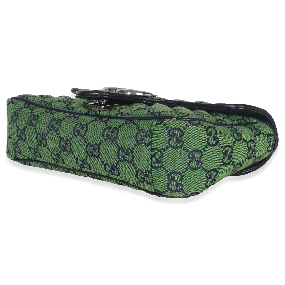 Green Navy GG Canvas Diagonal Small GG Marmont Bag