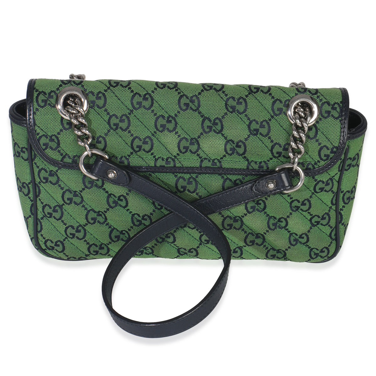 Green Navy GG Canvas Diagonal Small GG Marmont Bag