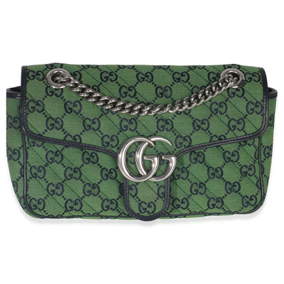 Green Navy GG Canvas Diagonal Small GG Marmont Bag
