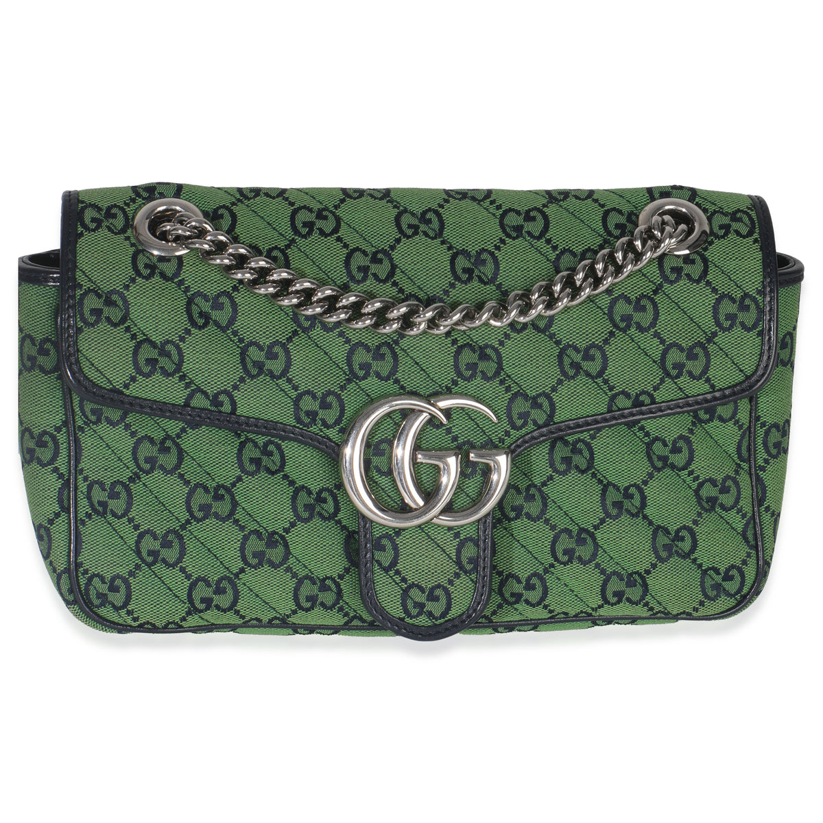 Green Navy GG Canvas Diagonal Small GG Marmont Bag