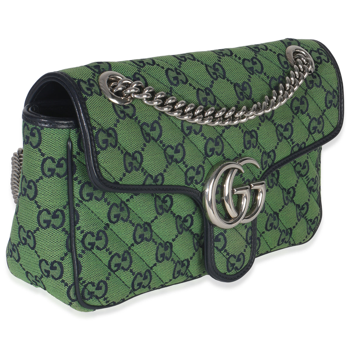 Green Navy GG Canvas Diagonal Small GG Marmont Bag
