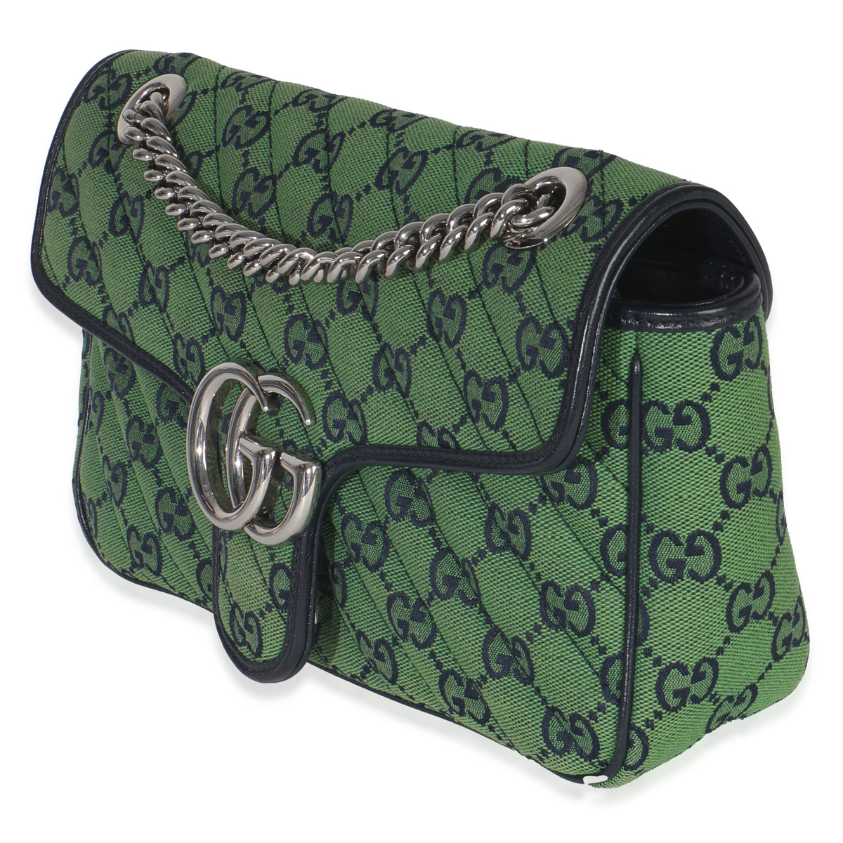 Green Navy GG Canvas Diagonal Small GG Marmont Bag