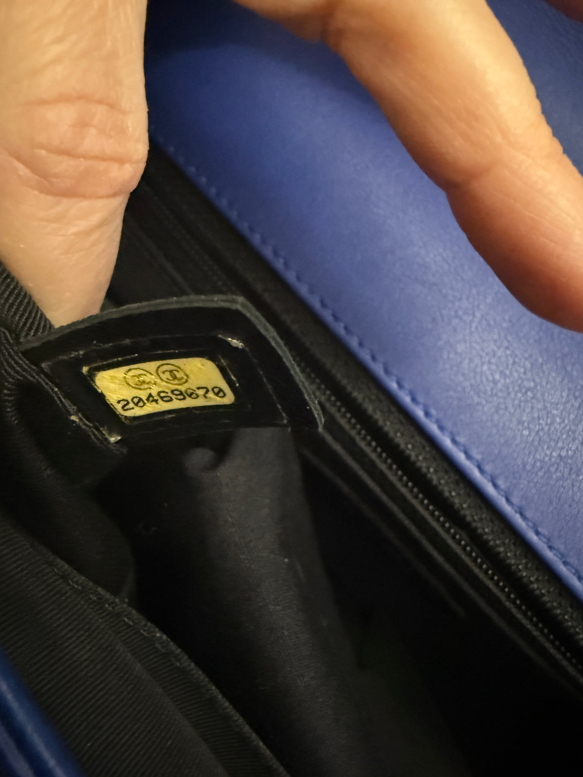 Blue Quilted Patent Plexiglass New Medium Boy Bag
