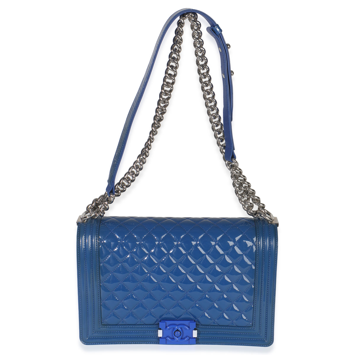 Blue Quilted Patent Plexiglass New Medium Boy Bag