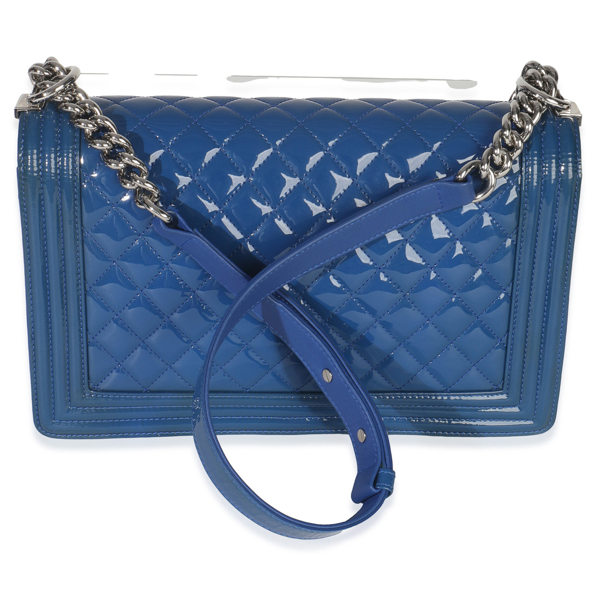 Blue Quilted Patent Plexiglass New Medium Boy Bag