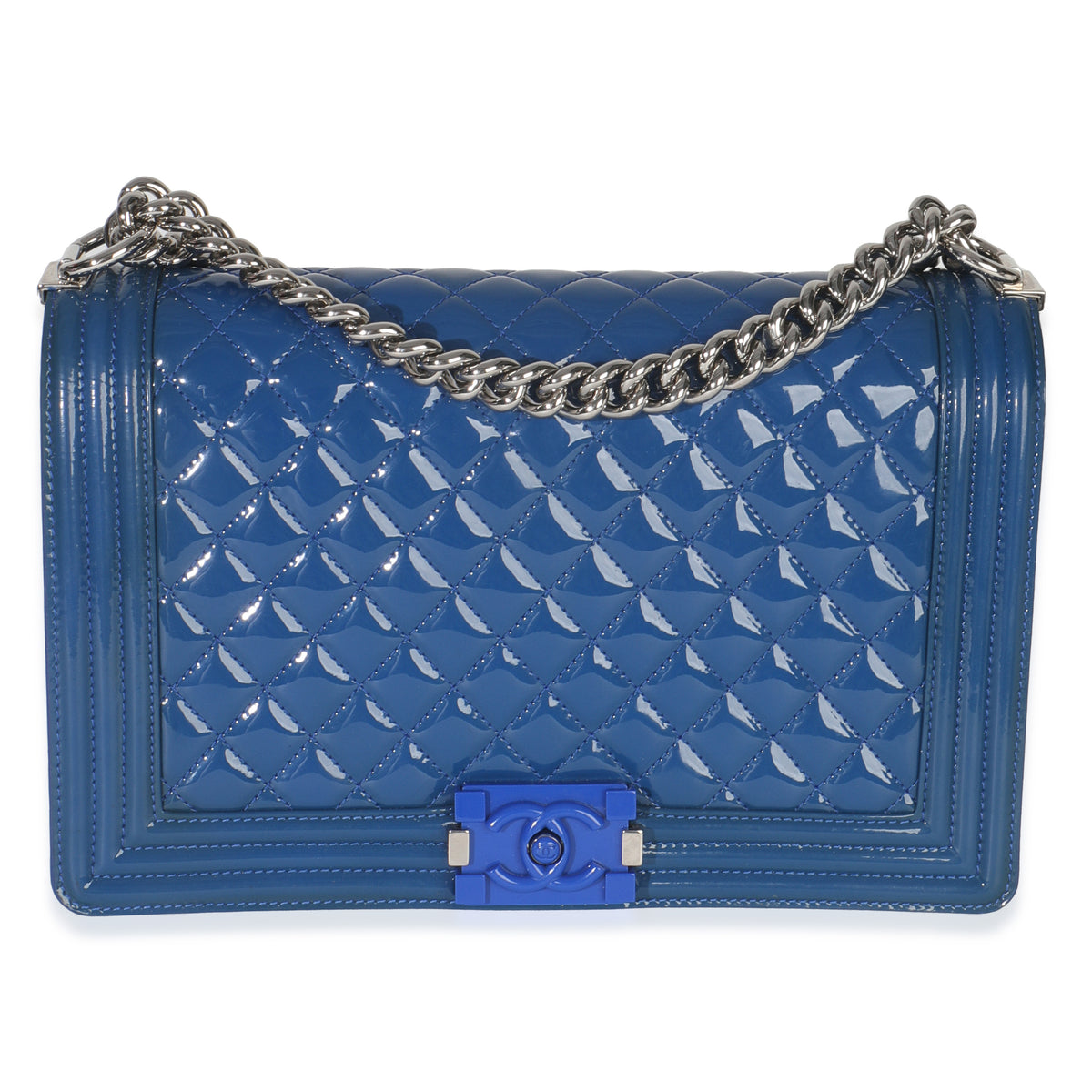 Blue Quilted Patent Plexiglass New Medium Boy Bag