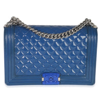 Blue Quilted Patent Plexiglass New Medium Boy Bag