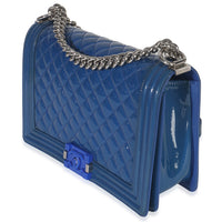 Blue Quilted Patent Plexiglass New Medium Boy Bag