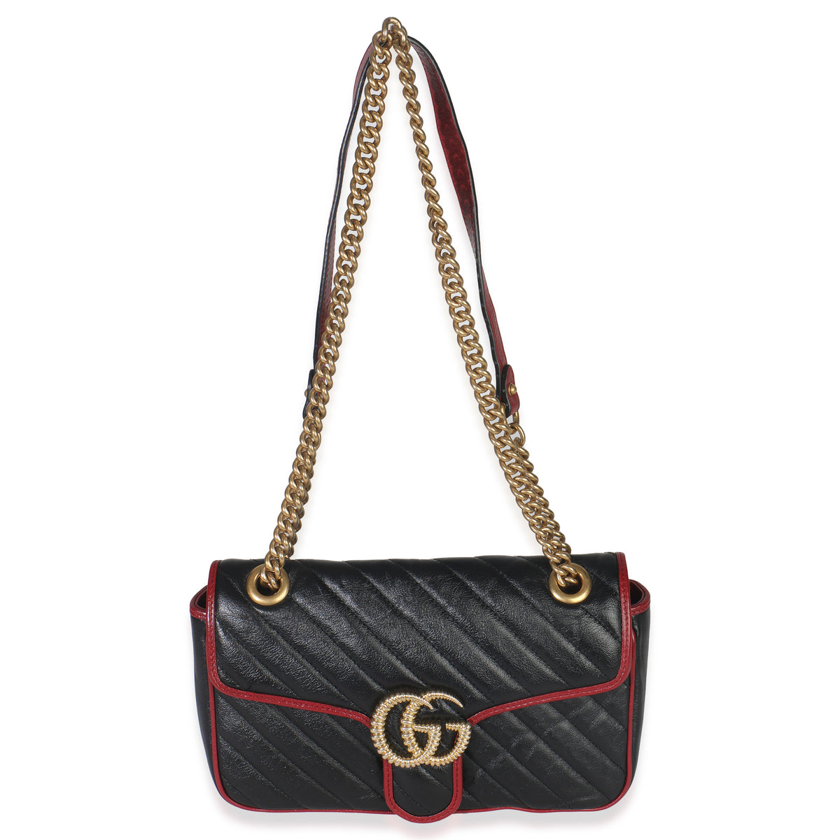 Gucci Red Black Calfskin Torchon Small GG Marmont Bag Handbag av