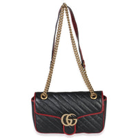 Gucci Red Black Calfskin Torchon Small GG Marmont Bag Handbag av