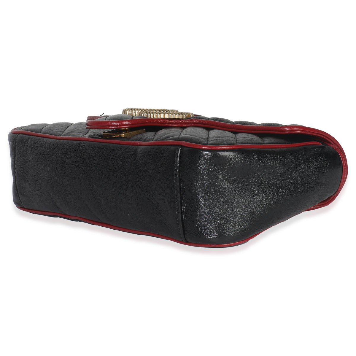 Gucci Red Black Calfskin Torchon Small GG Marmont Bag Handbag box