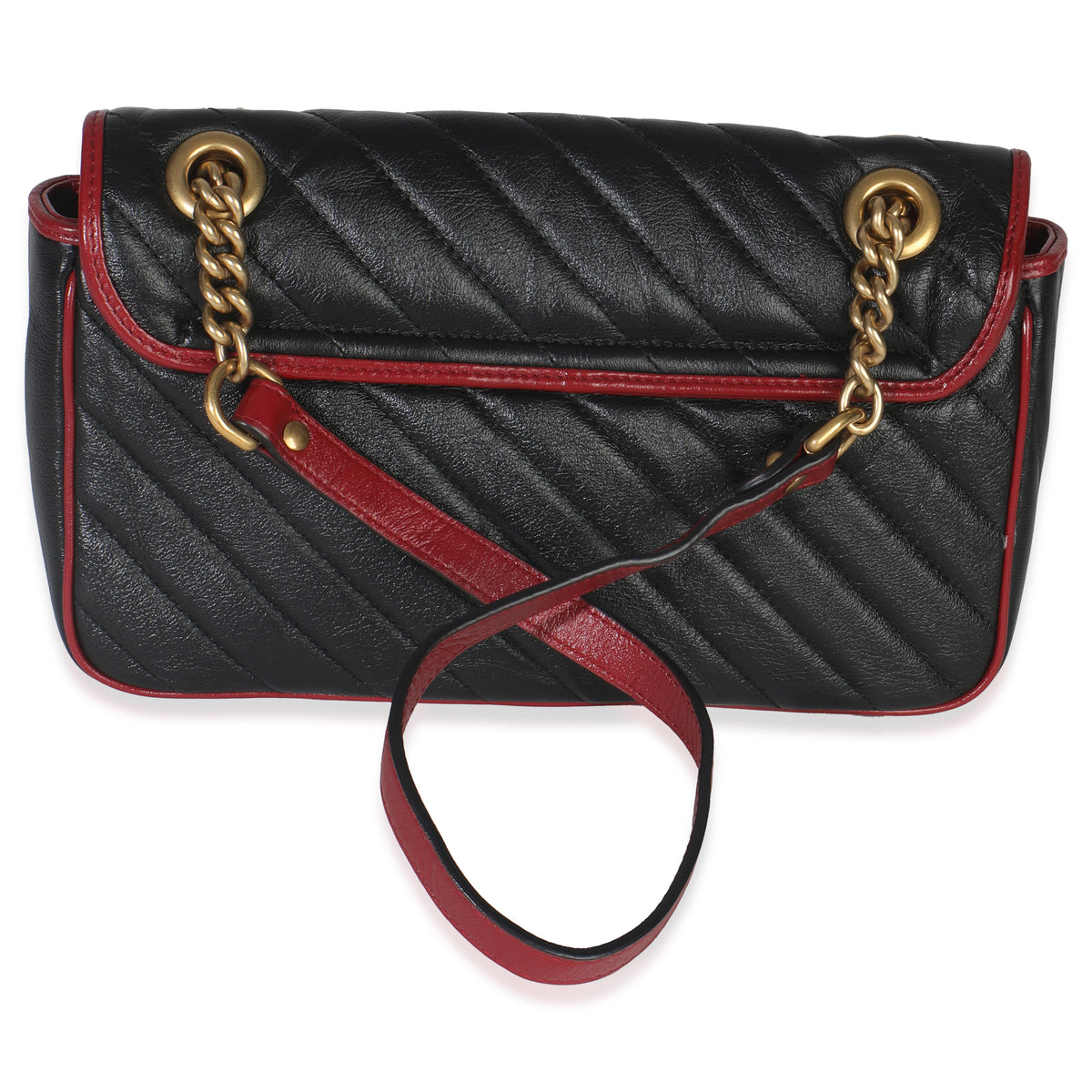 Gucci Red Black Calfskin Torchon Small GG Marmont Bag Handbag bv