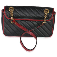 Gucci Red Black Calfskin Torchon Small GG Marmont Bag Handbag bv